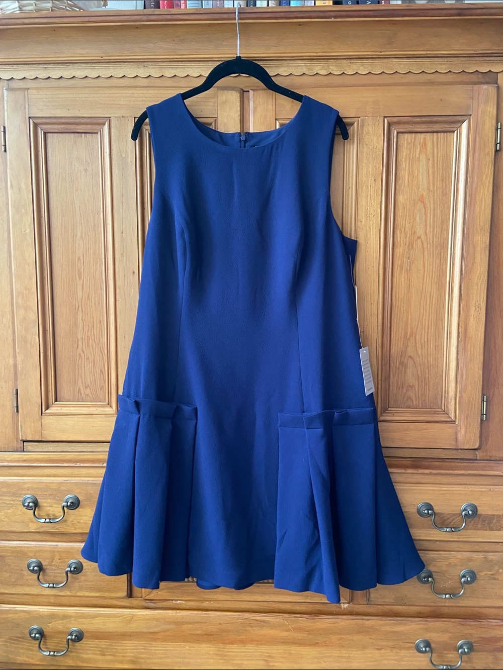 NWT 💙 Eliza J Sz 16 Navy Blue Sleeveless A-Line Dress with Ruffle Detail
